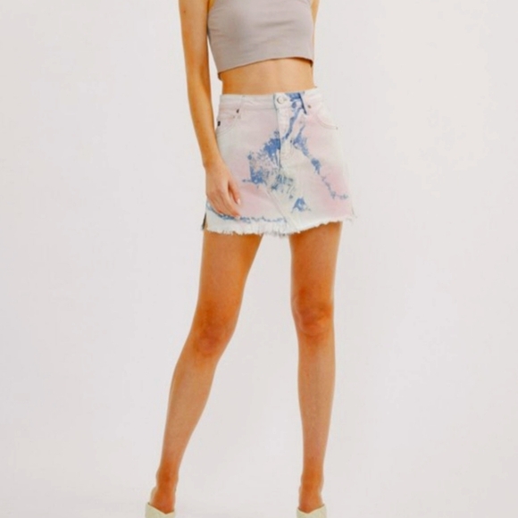 KanCan Frayed Hem Denim Mini Skirt Blue and Pink Tie Dye Brand New With Tags - Picture 1 of 2
